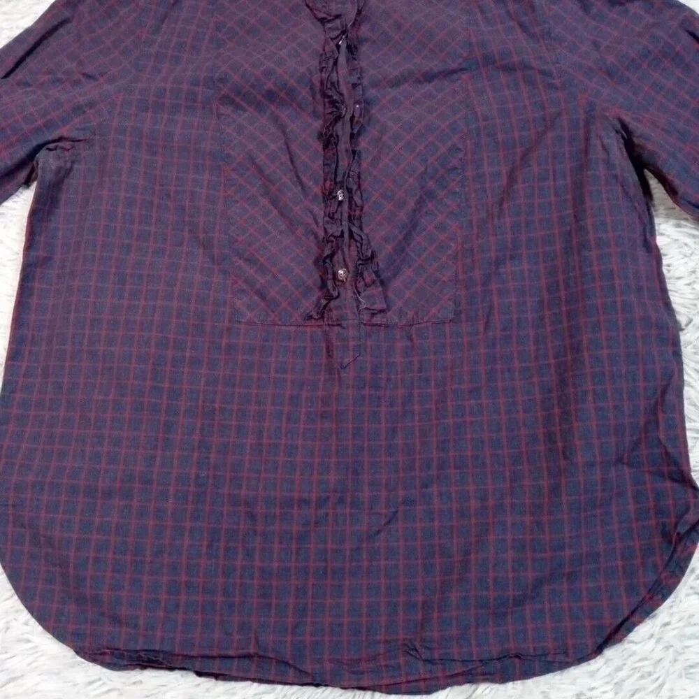 J. Crew Womens Shirt Blue 10 Ruffle Top Career Casual Comfort Check Buttons - Picture 2 of 10